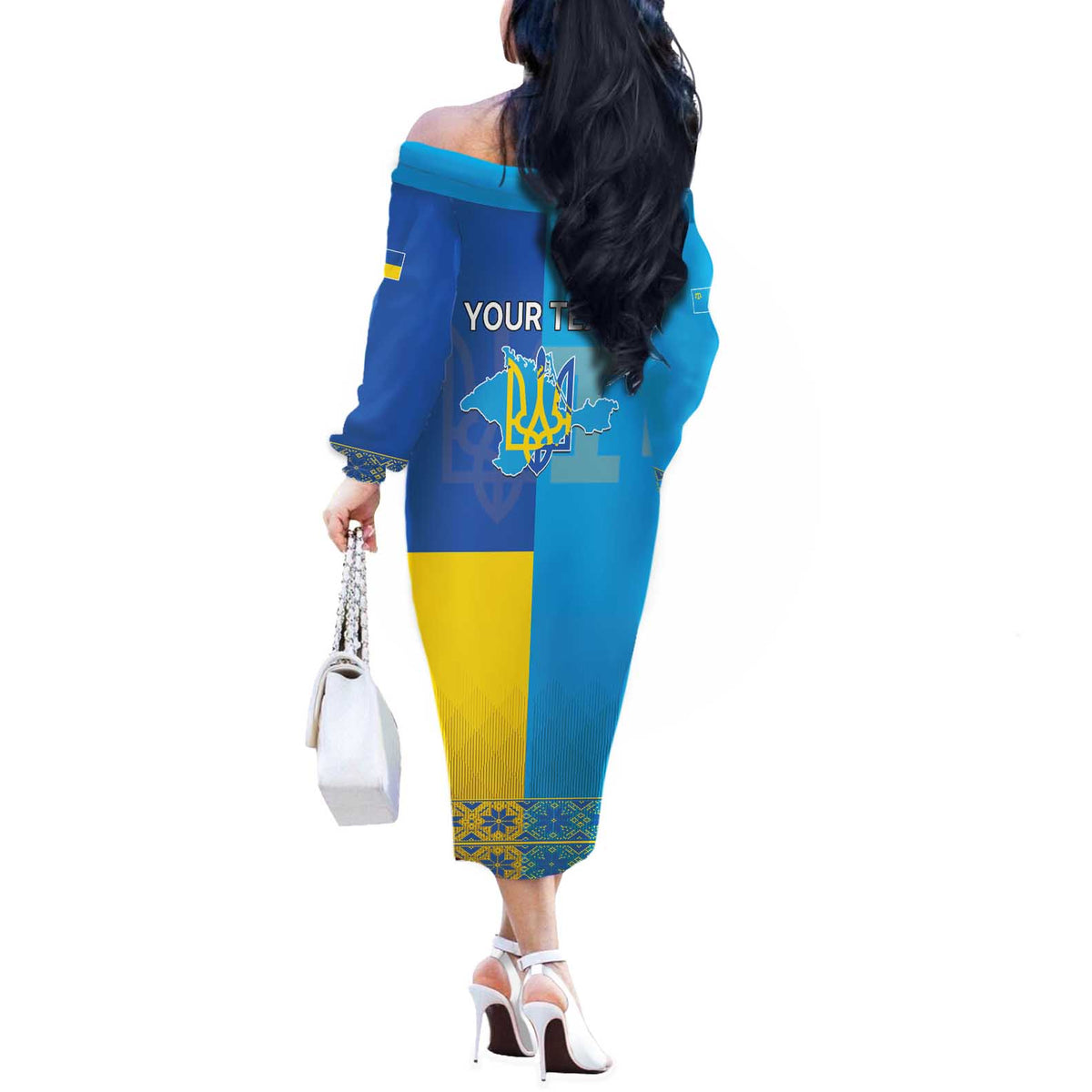 Personalized Crimean Tatar Flag Day Off The Shoulder Long Sleeve Dress Ukraine Crimea Map