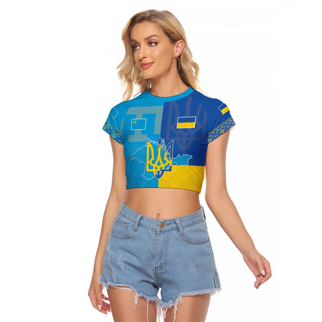 Personalized Crimean Tatar Flag Day Raglan Cropped T Shirt Ukraine Crimea Map