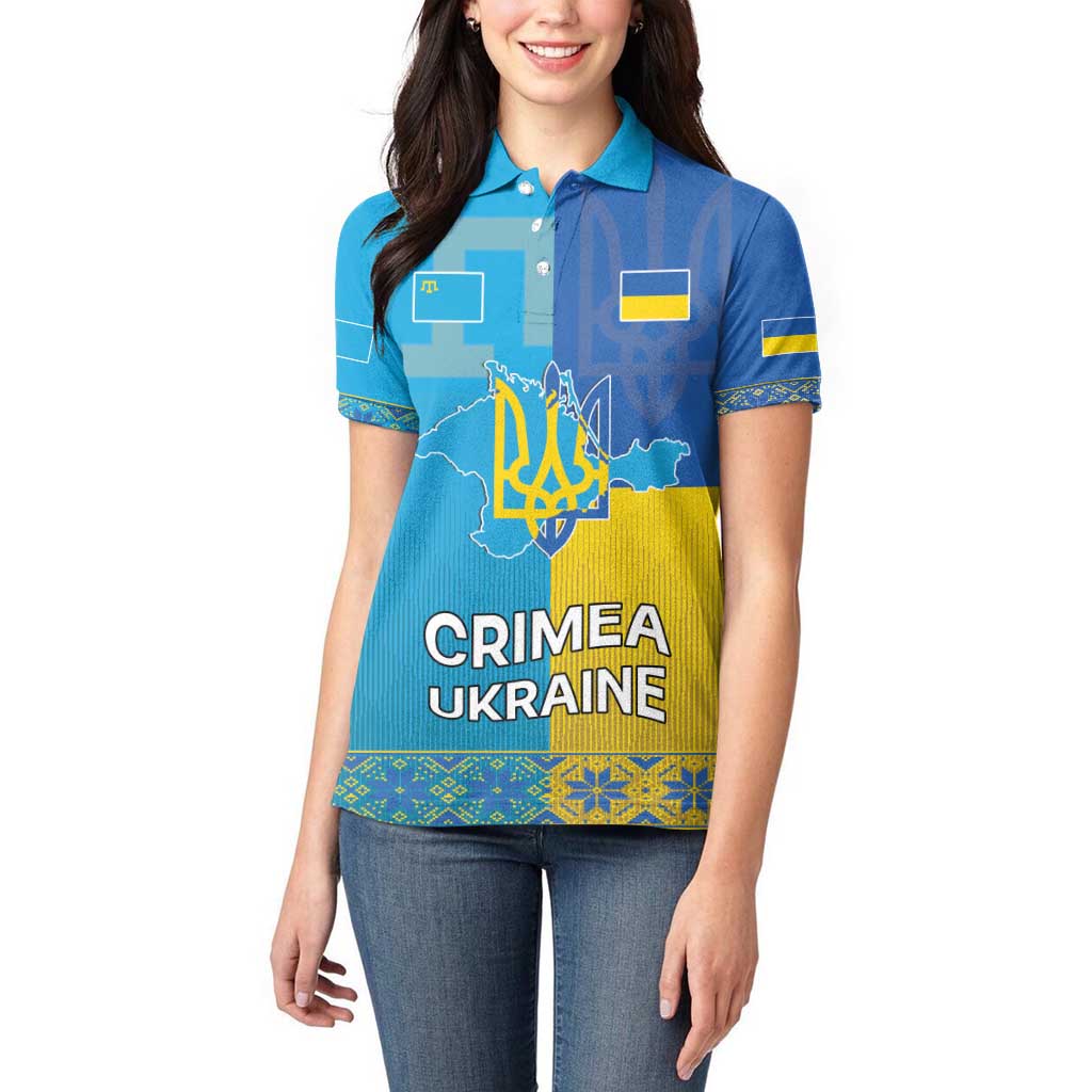 Personalized Crimean Tatar Flag Day Women Polo Shirt Ukraine Crimea Map