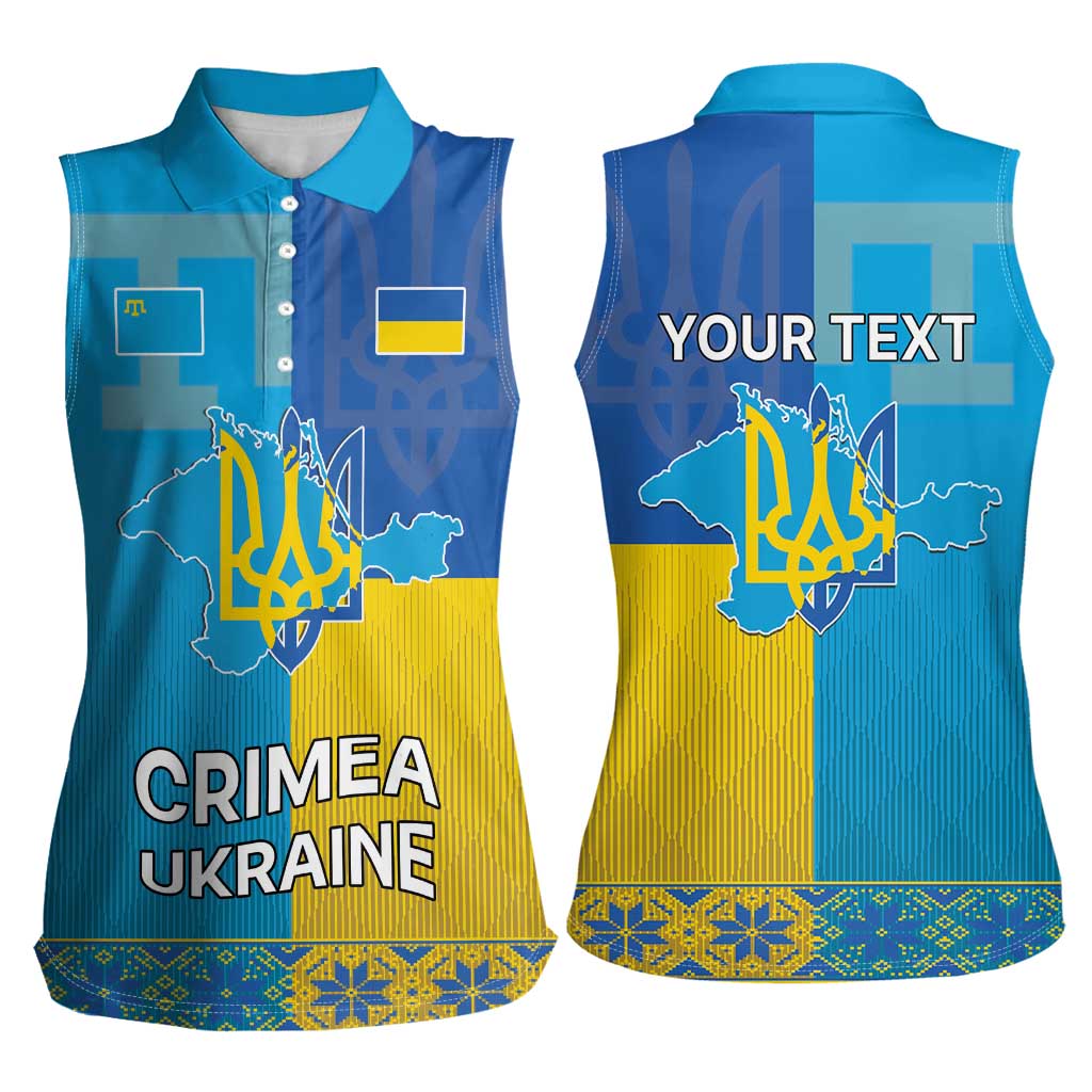 Personalized Crimean Tatar Flag Day Women Sleeveless Polo Shirt Ukraine Crimea Map