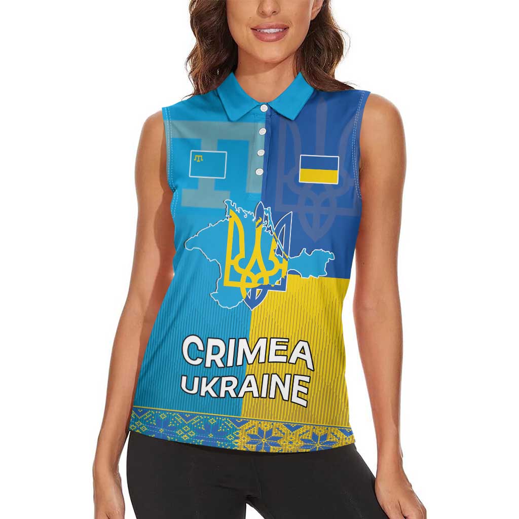Personalized Crimean Tatar Flag Day Women Sleeveless Polo Shirt Ukraine Crimea Map