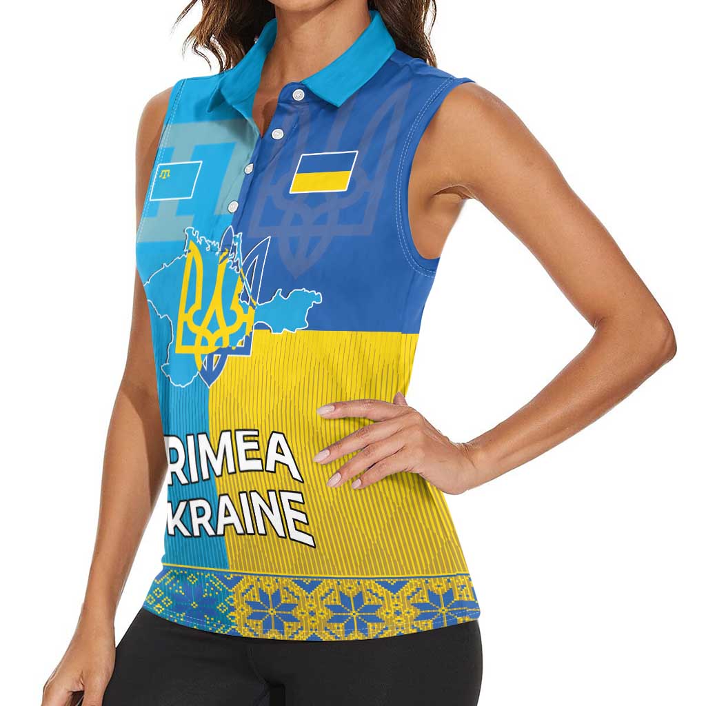 Personalized Crimean Tatar Flag Day Women Sleeveless Polo Shirt Ukraine Crimea Map