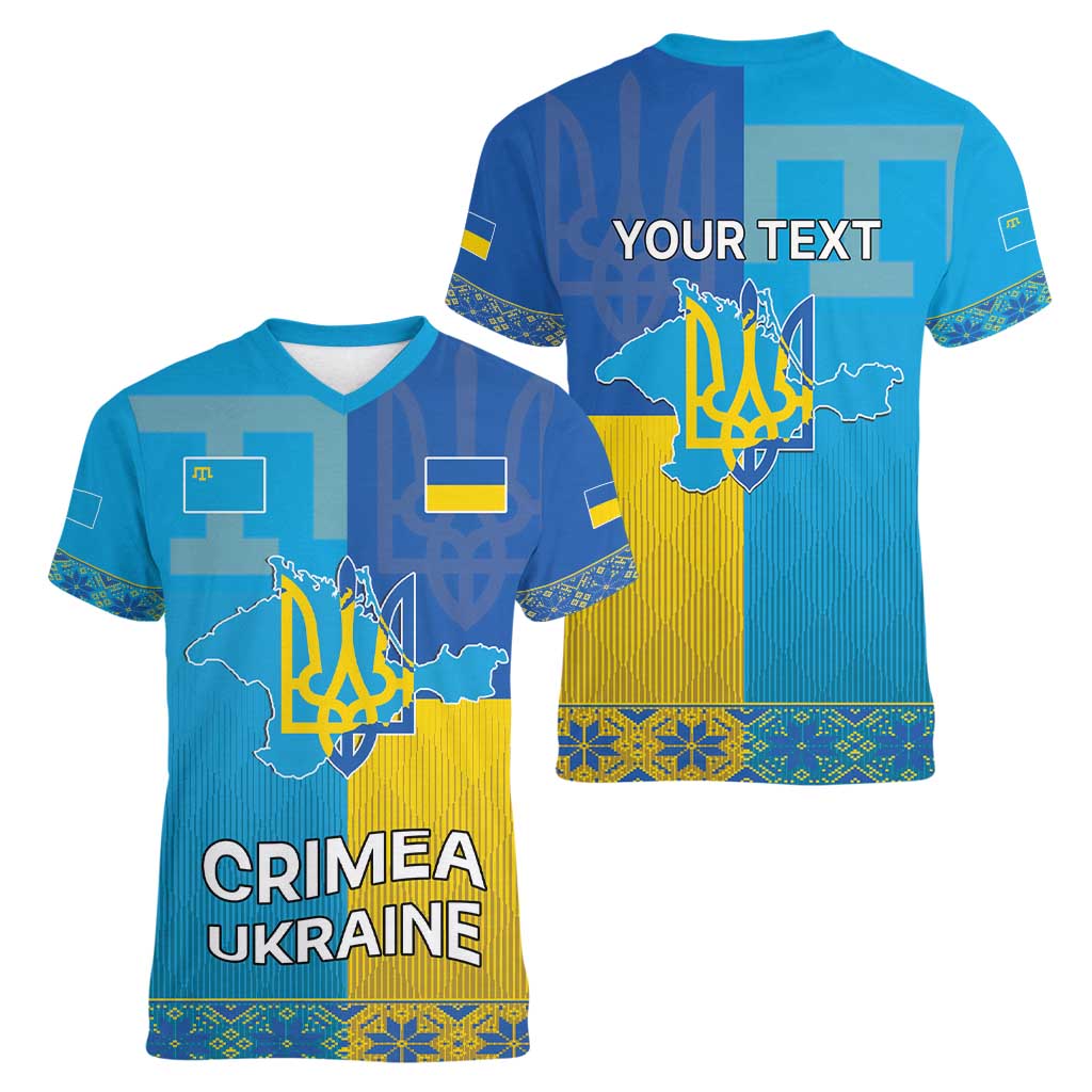 Personalized Crimean Tatar Flag Day Women V-Neck T-Shirt Ukraine Crimea Map