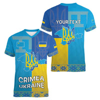Personalized Crimean Tatar Flag Day Women V-Neck T-Shirt Ukraine Crimea Map