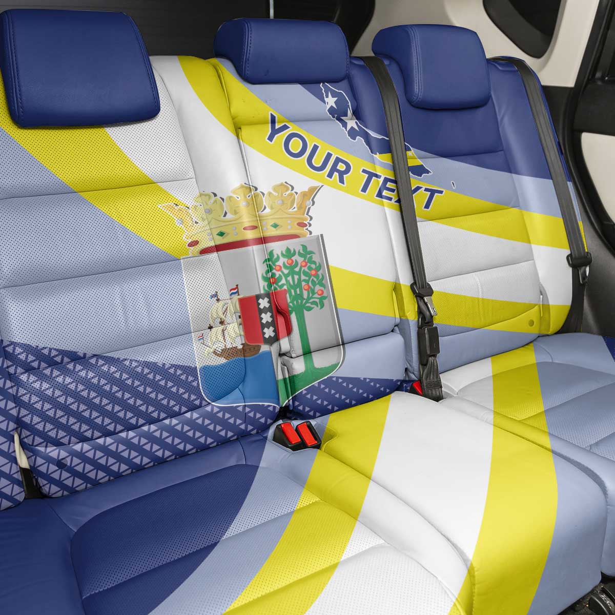 Personalized Curacao Coat of Arms Back Car Seat Cover Map Flag Style