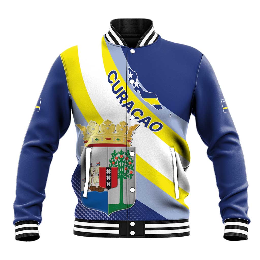 Personalized Curacao Coat of Arms Baseball Jacket Map Flag Style