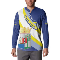 Personalized Curacao Coat of Arms Button Sweatshirt Map Flag Style