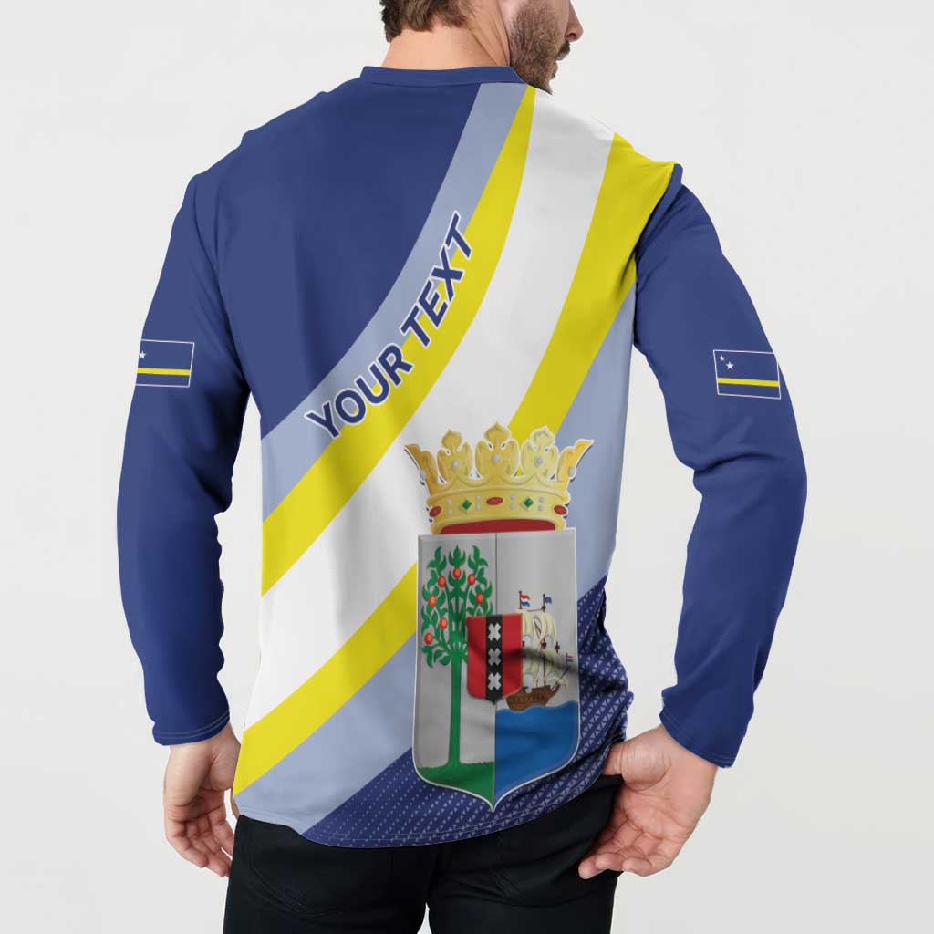 Personalized Curacao Coat of Arms Button Sweatshirt Map Flag Style