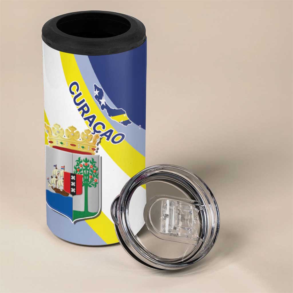 Personalized Curacao Coat of Arms 4 in 1 Can Cooler Tumbler Map Flag Style
