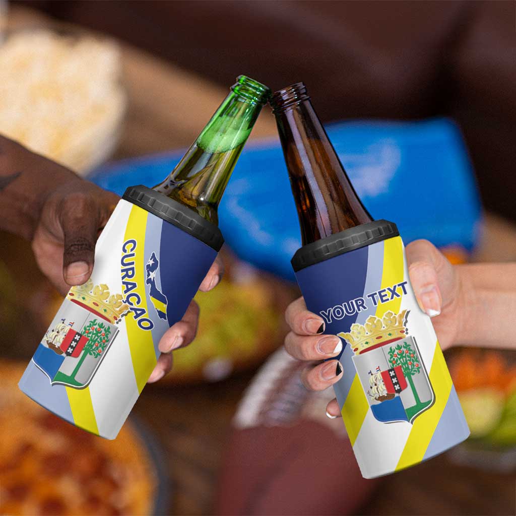 Personalized Curacao Coat of Arms 4 in 1 Can Cooler Tumbler Map Flag Style