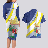 Personalized Curacao Coat of Arms Couples Matching Long Sleeve Bodycon Dress and Hawaiian Shirt Map Flag Style