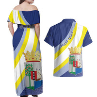 Personalized Curacao Coat of Arms Couples Matching Off Shoulder Maxi Dress and Hawaiian Shirt Map Flag Style