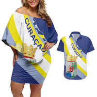 Personalized Curacao Coat of Arms Couples Matching Off Shoulder Short Dress and Hawaiian Shirt Map Flag Style