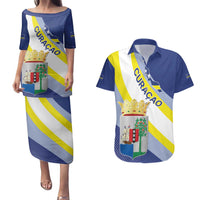 Personalized Curacao Coat of Arms Couples Matching Puletasi and Hawaiian Shirt Map Flag Style