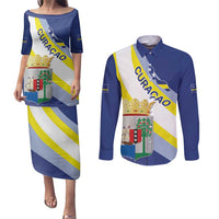 Personalized Curacao Coat of Arms Couples Matching Puletasi and Long Sleeve Button Shirt Map Flag Style