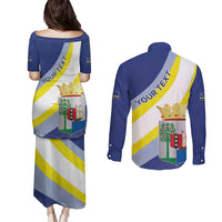 Personalized Curacao Coat of Arms Couples Matching Puletasi and Long Sleeve Button Shirt Map Flag Style