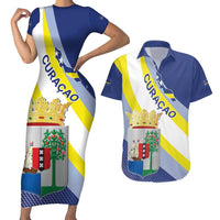 Personalized Curacao Coat of Arms Couples Matching Short Sleeve Bodycon Dress and Hawaiian Shirt Map Flag Style