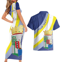 Personalized Curacao Coat of Arms Couples Matching Short Sleeve Bodycon Dress and Hawaiian Shirt Map Flag Style