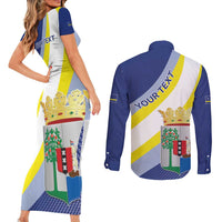Personalized Curacao Coat of Arms Couples Matching Short Sleeve Bodycon Dress and Long Sleeve Button Shirt Map Flag Style