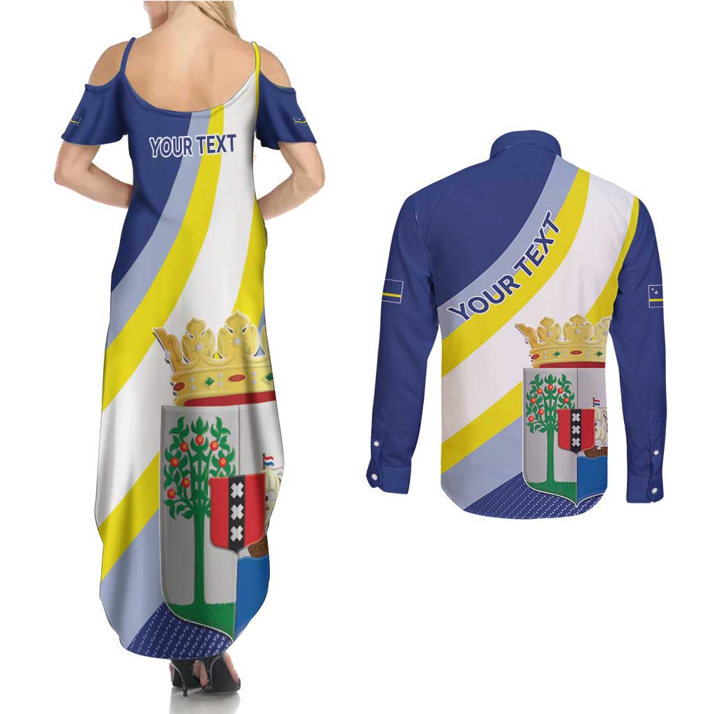 Personalized Curacao Coat of Arms Couples Matching Summer Maxi Dress and Long Sleeve Button Shirt Map Flag Style