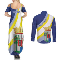 Personalized Curacao Coat of Arms Couples Matching Summer Maxi Dress and Long Sleeve Button Shirt Map Flag Style