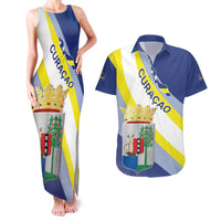 Personalized Curacao Coat of Arms Couples Matching Tank Maxi Dress and Hawaiian Shirt Map Flag Style
