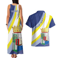 Personalized Curacao Coat of Arms Couples Matching Tank Maxi Dress and Hawaiian Shirt Map Flag Style