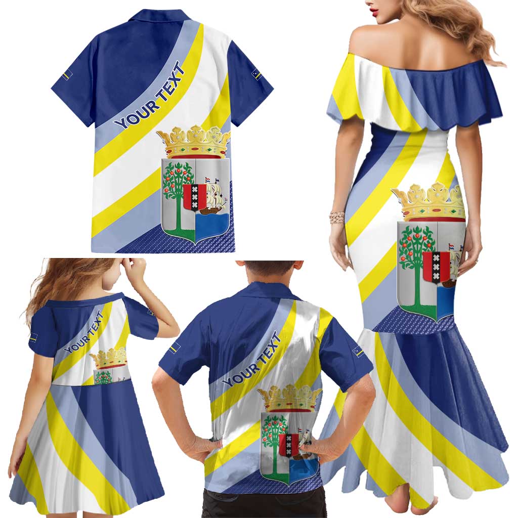 Personalized Curacao Coat of Arms Family Matching Mermaid Dress and Hawaiian Shirt Map Flag Style