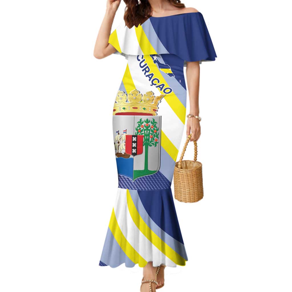 Personalized Curacao Coat of Arms Family Matching Mermaid Dress and Hawaiian Shirt Map Flag Style