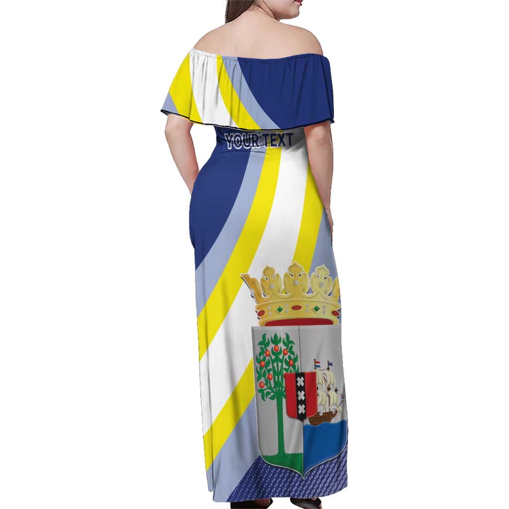 Personalized Curacao Coat of Arms Family Matching Off Shoulder Maxi Dress and Hawaiian Shirt Map Flag Style