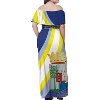 Personalized Curacao Coat of Arms Family Matching Off Shoulder Maxi Dress and Hawaiian Shirt Map Flag Style
