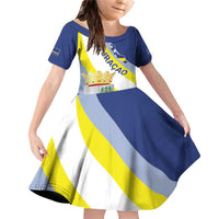 Personalized Curacao Coat of Arms Family Matching Off Shoulder Short Dress and Hawaiian Shirt Map Flag Style