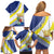 Personalized Curacao Coat of Arms Family Matching Off Shoulder Short Dress and Hawaiian Shirt Map Flag Style