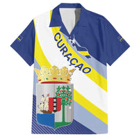 Personalized Curacao Coat of Arms Family Matching Off Shoulder Short Dress and Hawaiian Shirt Map Flag Style