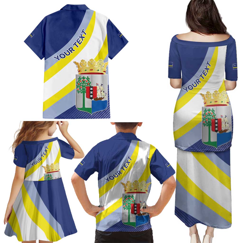 Personalized Curacao Coat of Arms Family Matching Puletasi and Hawaiian Shirt Map Flag Style