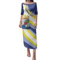 Personalized Curacao Coat of Arms Family Matching Puletasi and Hawaiian Shirt Map Flag Style