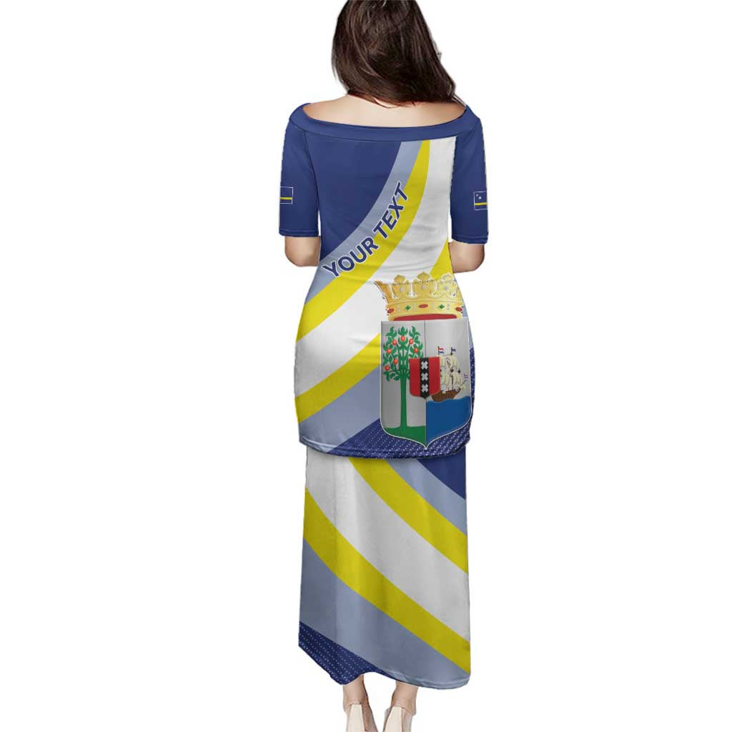 Personalized Curacao Coat of Arms Family Matching Puletasi and Hawaiian Shirt Map Flag Style