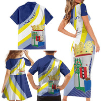 Personalized Curacao Coat of Arms Family Matching Short Sleeve Bodycon Dress and Hawaiian Shirt Map Flag Style