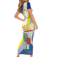 Personalized Curacao Coat of Arms Family Matching Short Sleeve Bodycon Dress and Hawaiian Shirt Map Flag Style