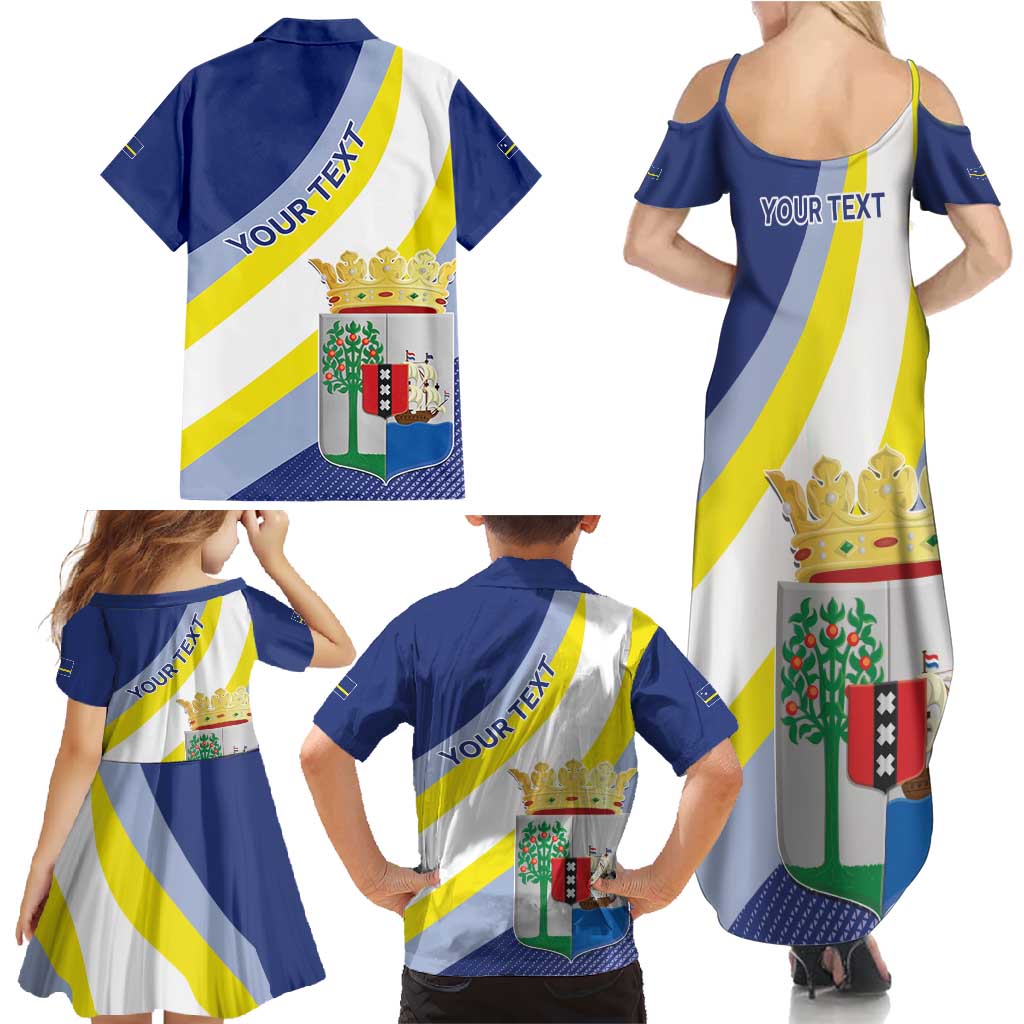 Personalized Curacao Coat of Arms Family Matching Summer Maxi Dress and Hawaiian Shirt Map Flag Style