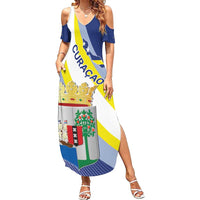 Personalized Curacao Coat of Arms Family Matching Summer Maxi Dress and Hawaiian Shirt Map Flag Style