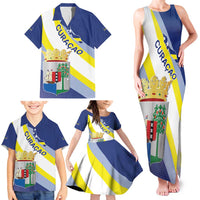 Personalized Curacao Coat of Arms Family Matching Tank Maxi Dress and Hawaiian Shirt Map Flag Style