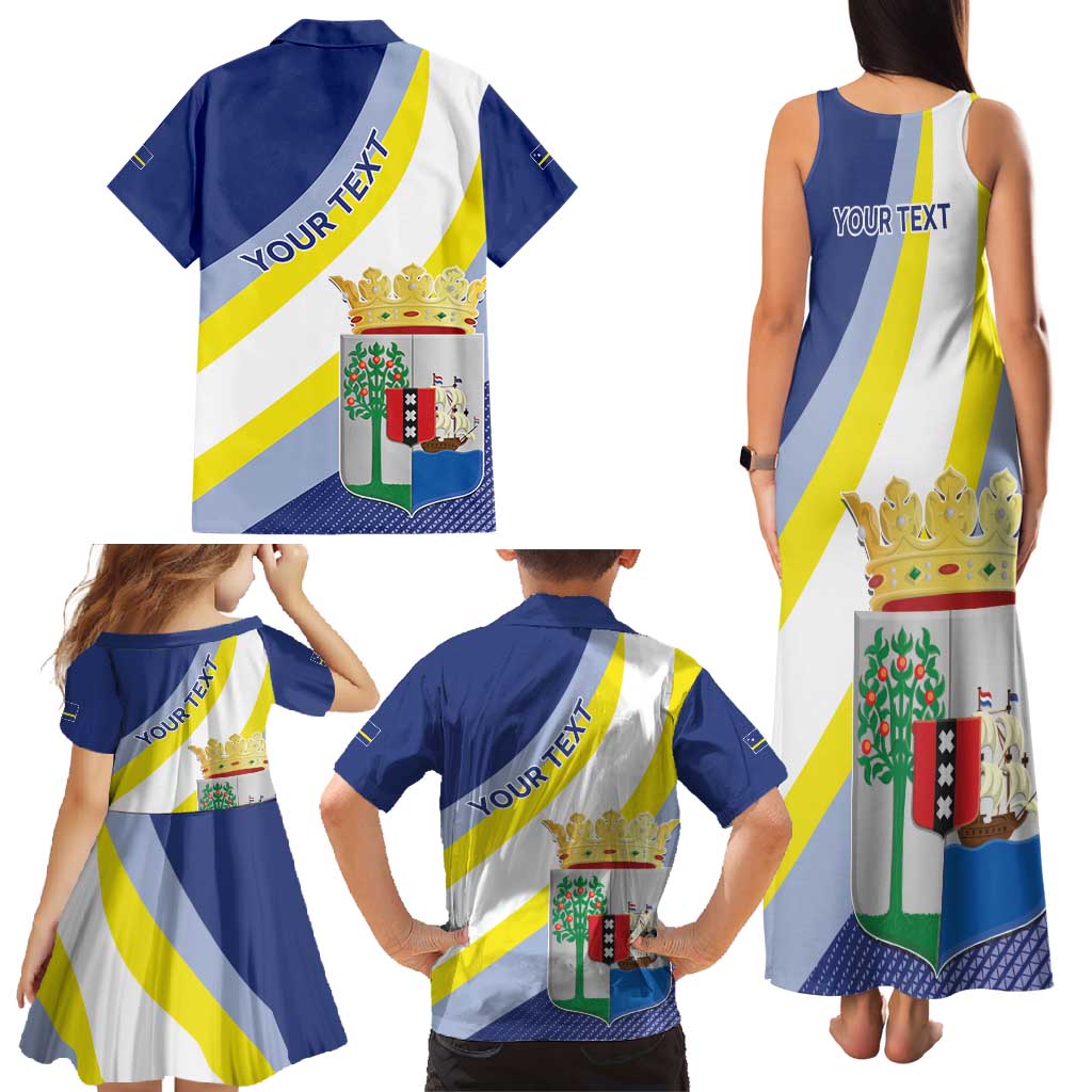 Personalized Curacao Coat of Arms Family Matching Tank Maxi Dress and Hawaiian Shirt Map Flag Style