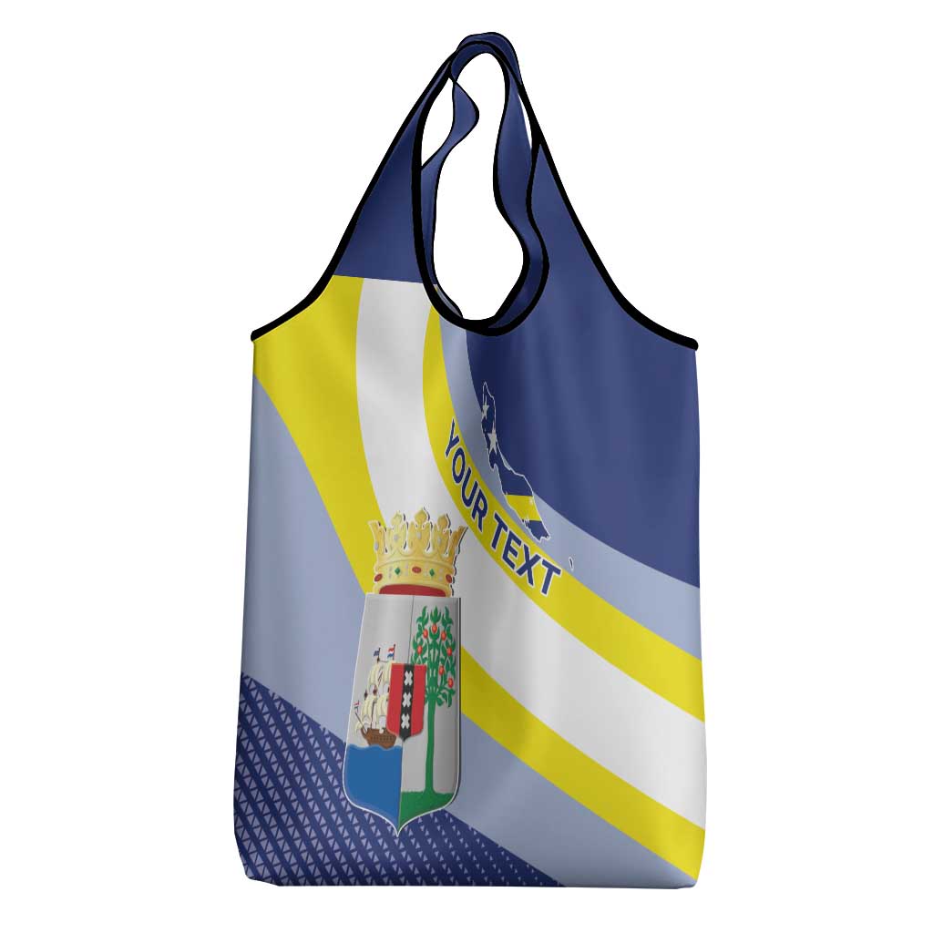 Personalized Curacao Coat of Arms Grocery Bag Map Flag Style