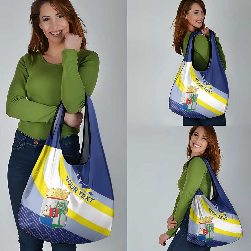 Personalized Curacao Coat of Arms Grocery Bag Map Flag Style