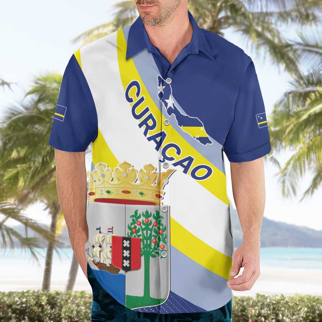 Personalized Curacao Coat of Arms Hawaiian Shirt Map Flag Style