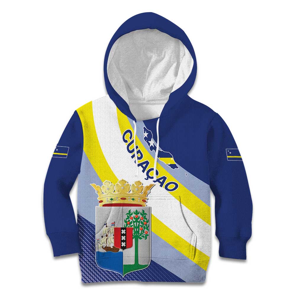 Personalized Curacao Coat of Arms Kid Hoodie Map Flag Style