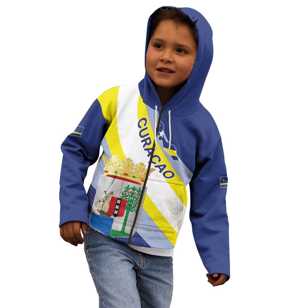 Personalized Curacao Coat of Arms Kid Hoodie Map Flag Style