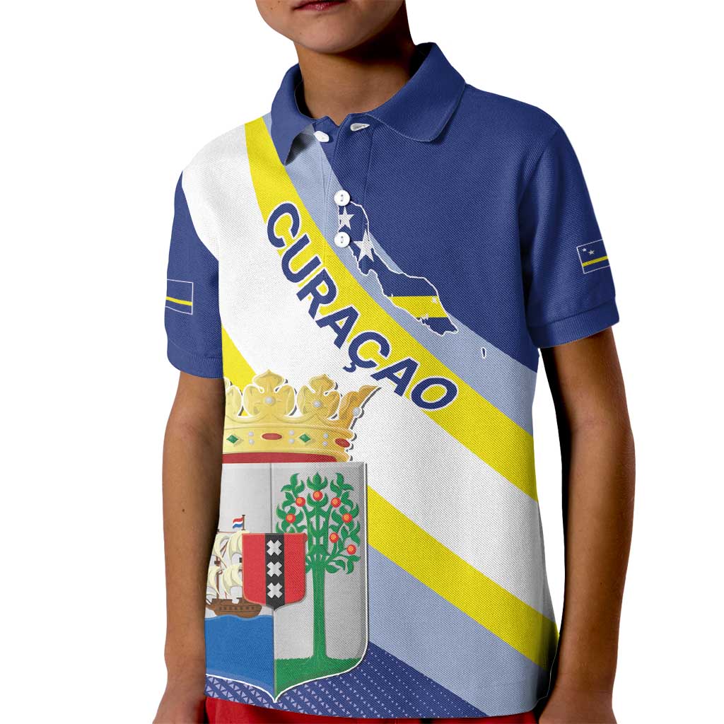 Personalized Curacao Coat of Arms Kid Polo Shirt Map Flag Style