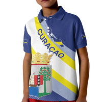 Personalized Curacao Coat of Arms Kid Polo Shirt Map Flag Style